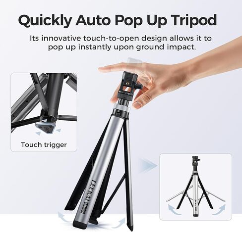 LK56 84" Auto Pop-Up Light Stand, Ultra-Fast Setup Travel Tripod with 1/4" Screw & Phone Holder, Aluminum Alloy Photography Stand for Ring Light, Video Lights, DSLR Camera, Max Load 20lbs in Kuwait