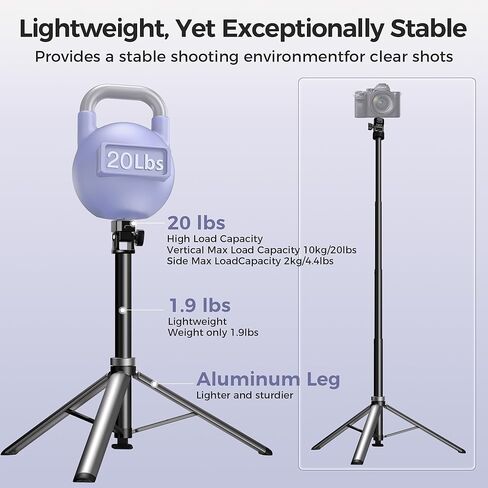 LK56 84" Auto Pop-Up Light Stand, Ultra-Fast Setup Travel Tripod with 1/4" Screw & Phone Holder, Aluminum Alloy Photography Stand for Ring Light, Video Lights, DSLR Camera, Max Load 20lbs in Kuwait