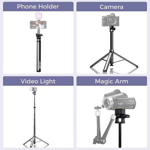 LK56 84" Auto Pop-Up Light Stand, Ultra-Fast Setup Travel Tripod with 1/4" Screw & Phone Holder, Aluminum Alloy Photography Stand for Ring Light, Video Lights, DSLR Camera, Max Load 20lbs in Kuwait