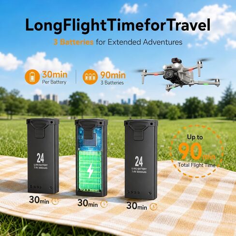 M24 MAX Drones with 8K Camera for Adults, Drone with 4.5 inch Touchscreen | 90 Mins Flight Time, 3KM Long Control Range, One-Key Airdrop, 360° Obstacle Avoidance, Auto Return Drone for Beginner Gift in Kuwait
