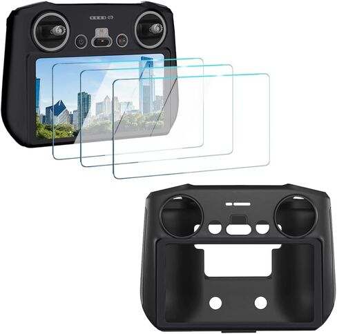 Screen Protector Compatible with DJI Mini 3/Mini 3 Pro,Mavic 3 RC Remote Controller, Tempered Glass Film Anti-Scratch High Definition Full Coverage and Soft Protective Silicone Case Cover Sleeve in Kuwait