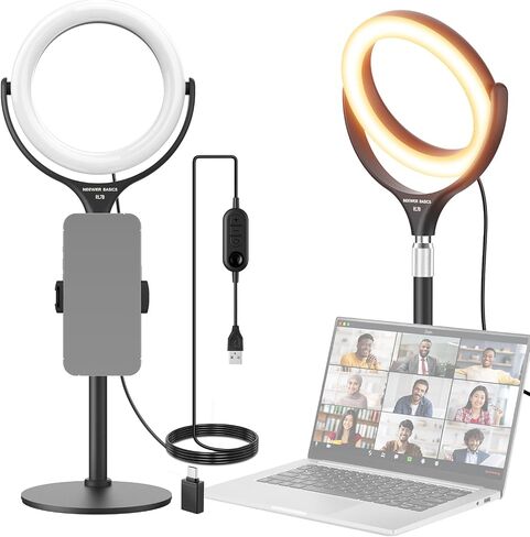 NEEWER Basics 2 Pack 7" Desktop Ring Lights for Video Recording, 10W Dimmable Full Screen Key Lighting with Desk Stands & Phone Holders for iPhone Computer Laptop Vlog Streaming Video Conference, R06 in Kuwait