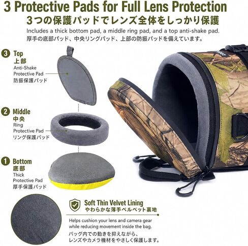 ZZQ&CCF Camera Lens Backpack for Lens Cover for Sony FE 100-400mm F4.5 GM OSS, Camo One Lens One Camera Bag, Water-Resistant Lens Case for Outdoor Photography # Update Jungle Leaf in Kuwait