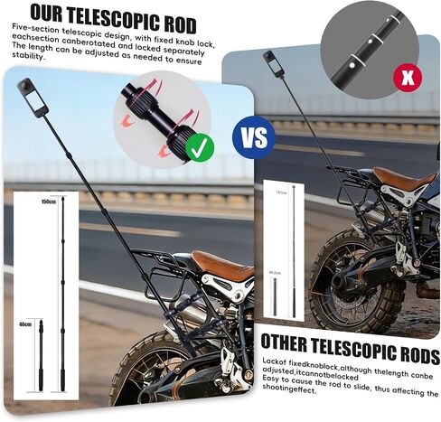 Motorcycle Mount for Insta 360 X4 X5, 59" Concealed Selfie Stick Kit, Bicycle Handlebar Clip Mount, Suitable for Motorcycles Bicycle Riding Recording, for GoPro Camera Accessories in Kuwait