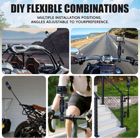 Motorcycle Mount for Insta 360 X4 X5, 59" Concealed Selfie Stick Kit, Bicycle Handlebar Clip Mount, Suitable for Motorcycles Bicycle Riding Recording, for GoPro Camera Accessories in Kuwait