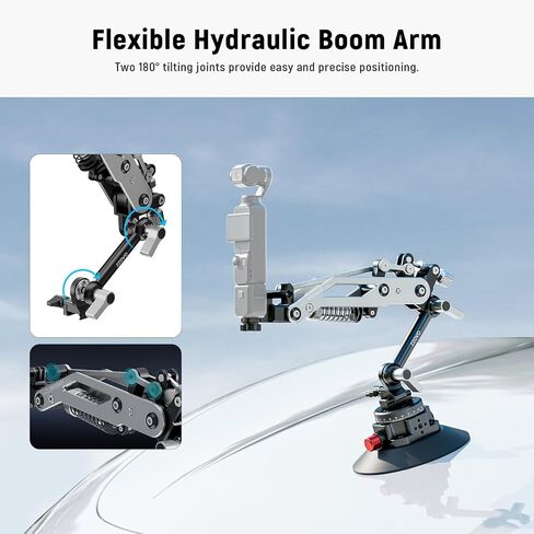 Neewer Hydraulic Boom Arm with Vacuum Suction Cup Car Mount, Quick Release NATO Rail, 360° Pan Base Compatible with Hero 13 12 DJI Pocket 3 Insta360 X5 X4 X3 Action Camera, 18oz/500g Max Load, GA022 in Kuwait