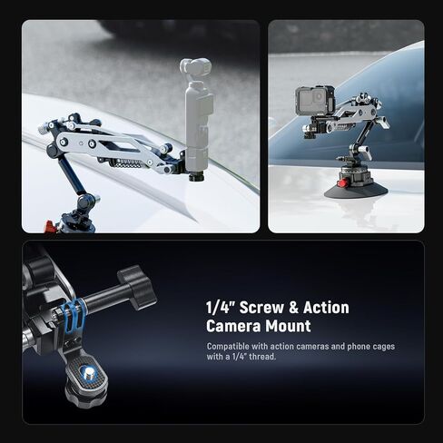 Neewer Hydraulic Boom Arm with Vacuum Suction Cup Car Mount, Quick Release NATO Rail, 360° Pan Base Compatible with Hero 13 12 DJI Pocket 3 Insta360 X5 X4 X3 Action Camera, 18oz/500g Max Load, GA022 in Kuwait
