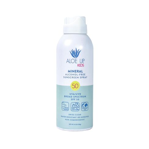 Aloe Up Kids Mineral Sunscreen Spray SPF 50, Zinc Oxide, 4.5 oz | Broad-spectrum mineral SPF 50; Gen2 zinc oxide, dries clear;, gentle for kids; Water resistant up in Kuwait
