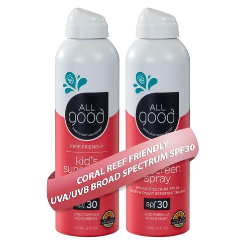 All Good Baby & Kids Sunscreen Spray - UVA/UVB Broad Spectrum, SPF 30, Zinc Oxide, Coral Reef Friendly, Water Resistant, Calendula, Aloe (6 oz)(2-Pack) in Kuwait