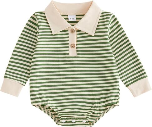 Sasaerucure Newborn Outfit Baby Boy Girl Long Sleeve Romper Striped Bodysuit Polo Shirt Jumpsuit Top Fall Winter Clothes in Kuwait