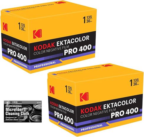 Kodak Ektacolor Pro 400 Color Negative Film (35mm Roll Film, 36 Exposures) - 2-Pack with Microfiber Cleaning Cloth in Kuwait