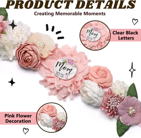 3PCS Mom to Be Sash Set, Satin, for Baby Shower Gender Reveal | Includes Mom Dad to Be Pins, Adjustable Sash, Floral Design, for Maternity Photos Baby Showers, Reusable in Kuwait