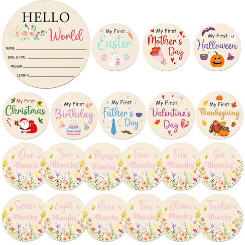 Monthly Baby Milestone Signs, 11PCS Wooden My First Holiday Milestone Cards Newborn Gift, Baby Announcement and Hello World Newborn Sign in Saudi Arabia