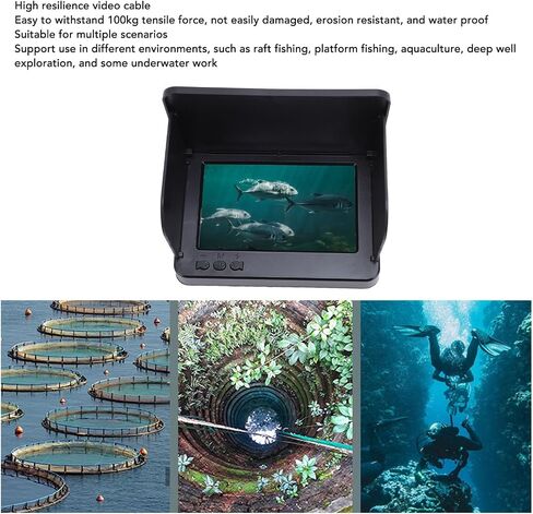 Cuifati Underwater Fishing Camera, 5MP HD 195 Degree Wide Angle Lens 5 Inch 1500nit Sunlight Visible Screen, with 20m High Resilience Cable and IP67, for Raft Fishing Aquaculture Well in Kuwait