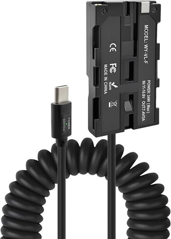 USB-C PD to NP-F550 Dummy Battery Coiled Power Cable, Fully Decoded Type C PD Adapter Suitable for Sony NP-F550/F570/F770/F970, Atomos Ninja V Shinobi Shogun 7, DSLR Camera & LED Light, 39" in Kuwait