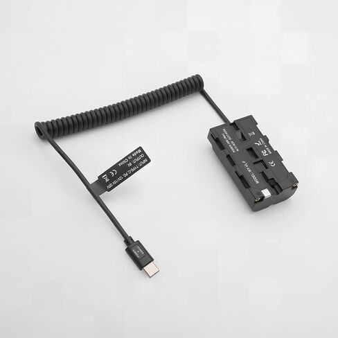 USB-C PD to NP-F550 Dummy Battery Coiled Power Cable, Fully Decoded Type C PD Adapter Suitable for Sony NP-F550/F570/F770/F970, Atomos Ninja V Shinobi Shogun 7, DSLR Camera & LED Light, 39" in Kuwait