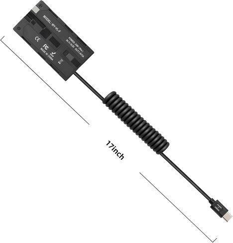 USB-C PD to NP-F550 Dummy Battery Coiled Power Cable, Fully Decoded Type C PD Adapter Suitable for Sony NP-F550/F570/F770/F970, Atomos Ninja V Shinobi Shogun 7, DSLR Camera & LED Light, 39" in Kuwait