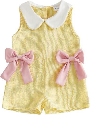 Toddler Baby Girl Summer Outfit Striped Jumpsuit Shorts Peter Pan Collar Sleeveless Overall Romper One Piece Clothes in Kuwait