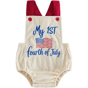LYSINK My First 4th of July Baby Boy Girl Outfit Newborn Corduroy USA Overalls American Flag Romper Infant Patriotic Clothes in Saudi Arabia