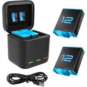 REYGEAK Battery Charger Kit for GoPro Hero 12 11 10 9 Black, Portable Charger 3-Channel Battery Charging + 2 Pack Battery for Go Pro 12 11 10 9 Original Batteries Accessories in Saudi Arabia