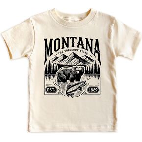 Montana Toddler Shirt, Bear and Mountain Kids Tee, Nature Wildlife Shirt, Camping Adventure Tee Boys Girls in Kuwait
