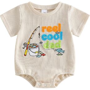 Newborn Baby Boy Girl Summer Clothes Crawfish Embroidery Waffled Short Sleeve Bubble Romper Bodysuit Cute Outfits in Kuwait
