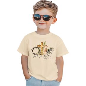KEKEMI Kid Toddler Boys Easter Shirts He is Risen T Shirt Matthew 26:8 Cross Tees Christian Outfit Jesus Short Sleeve Tops in Saudi Arabia