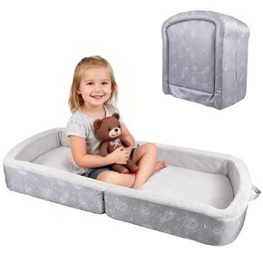 Portable Toddler Travel Bed Foldable Toddler Bed with Washable Cover Toddler Floor Beds for Home,Travel & Camping, Soft Foam Cots for Kids Aged 18M+, No Assembly, Blue in Kuwait