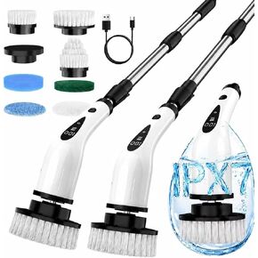 Electric Spin Scrubber, 3-Speed Flat End Brush with 8 Brush Heads & Base, IPX7 Waterproof, Adjustable Long Handle, Digital Display, 2500mAh Fast Charging, for Bathroom, Tub, Tile, Floor in Kuwait