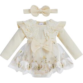 Giraropa Newborn Baby Girl Winter Clothes Ruffle Long Sleeve Romper Dress Lace Tulle Tutu Dress Cute Baby Girl Fall Outfits in Saudi Arabia