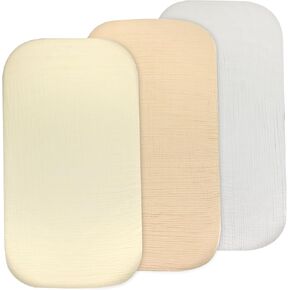 Muslin Bassinet Sheets, 3-Pack 100% Cotton Fitted Bassinet Mattress Sheets, Ivory, 33x20x4 Bedside Sleeper in Saudi Arabia