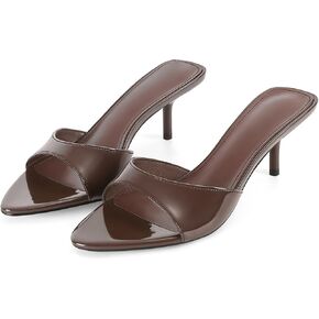 Dsevht Kitten Heels for Women Pointed Open Toe Slip on Mules Patent Leather Heeled Sandals Low Stiletto Heel Backless Dress Pumps for Wedding Party Office Summer Shoes in Kuwait