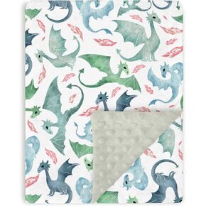 Blue Green Baby Blankets for Boys 30" x 40", Soft Double Layer Minky Blanket with Dotted Fleece Back, Nursery Bed Receiving Quilt Newborn Infant Toddler Shower Gift Whimsical Dragons Theme in Saudi Arabia
