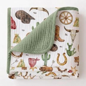 Western Muslin Baby Blankets for Boys Girls, 100% Cotton Crib Blanket for Infant Toddler, 40"x36" Super Soft Lightweight Nursery Swaddling Wrap, Reversible & Breathable Bedding Blankets Cowboy Theme in Kuwait