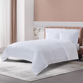 THE COTTON & SILK® Long-Staple Cotton Duvet Cover Set - Queen Size | White + Misty Blue | 1 Duvet Cover & 2 Pillow Shams | Soft, Breathable, Comfortable, Luxury | Sateen Weave | Genuine 300 TC in Kuwait