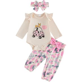 Newborn Baby Girl Outfits Camo Deer Print Romper Pants 3pcs Daddy’s Hunting Buddy Clothes Set Fall Winter in Saudi Arabia