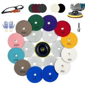 4 Inch Diamond Polishing Pads, 22 PCS 50-8000 Grit Wet/Dry Granite Stone Polish Pad Kit with 5/8’’-11 Backer Pad, Drill Adapter and Wool Disc for Granite Marble Concrete Stone Tile in Kuwait