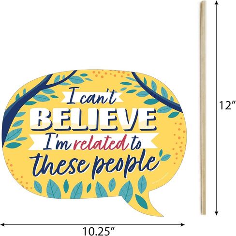Funny Family Reunion Photo Booth Prop Kit, DIY Setup - 10pc | Family Gathering Party Decorations, Arrow and Speech Bubble Shapes for Adults or Kids, Prop Sticks Included, USA-made in Kuwait