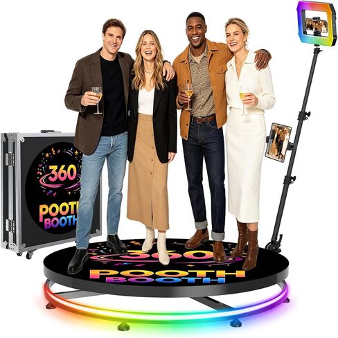 360 Photo Booth Machine with Free Customizable Logo,360 Photo Booth 39.5“/100cm for 4-7 People, Square Light Lasts 4-6 Hours, APP Remote Control Photography Automatic 360 Spin Camera Video in Kuwait