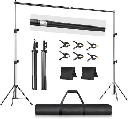 EMART 10x7.9FT Backdrop Stand, Photo Video Studio Adjustable&Lockable Heavy Duty Background Support System Kit with 6 Backdrop Clamps, 2 Sandbag and Carry Bag for Photography, Parties, Wedding, Video in Saudi Arabia