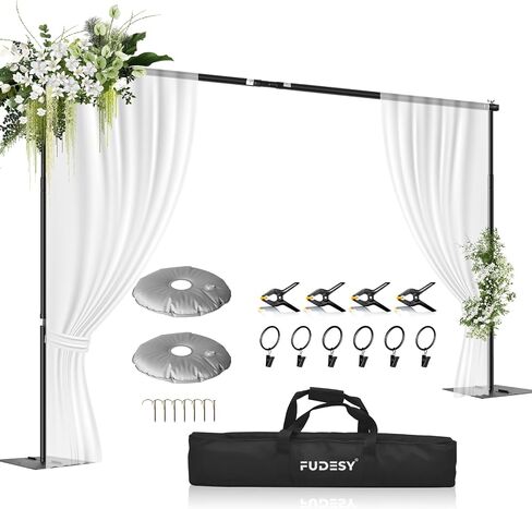 FUDESY Backdrop Stand Heavy Duty 8.5x10ft Adjustable Pipe Drape Stand Kit | Photo Background Stand with Metal Base for Photography Video Studio Parties Birthday Wedding Photo Booth Display in Kuwait