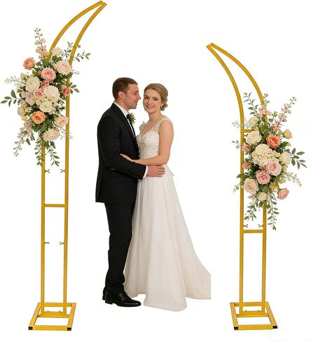 Curved Metal Wedding Arch Stand, 8.2FT & 6.9FT Gold Wedding Backdrop Stand, Sturdy Metal Floral Balloon Arch for Indoor Outdoor Wedding Ceremony Birthday Anniversary Decoration in Kuwait