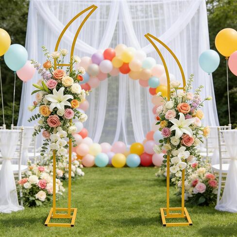 Curved Metal Wedding Arch Stand, 8.2FT & 6.9FT Gold Wedding Backdrop Stand, Sturdy Metal Floral Balloon Arch for Indoor Outdoor Wedding Ceremony Birthday Anniversary Decoration in Kuwait