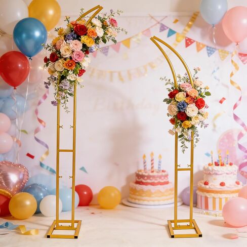 Curved Metal Wedding Arch Stand, 8.2FT & 6.9FT Gold Wedding Backdrop Stand, Sturdy Metal Floral Balloon Arch for Indoor Outdoor Wedding Ceremony Birthday Anniversary Decoration in Kuwait