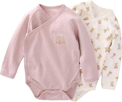 Organic Cotton 3-18M Unisex Kimono Snap Newborn Baby Bodysuit | Ultra Soft, Breathable, Double-Layer Belly Cover, Easy Diaper Changes, No Shrinking Fading or Pilling Wash After Wash in Kuwait