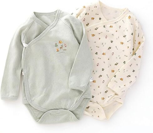 Organic Cotton 3-18M Unisex Kimono Snap Newborn Baby Bodysuit | Ultra Soft, Breathable, Double-Layer Belly Cover, Easy Diaper Changes, No Shrinking Fading or Pilling Wash After Wash in Kuwait