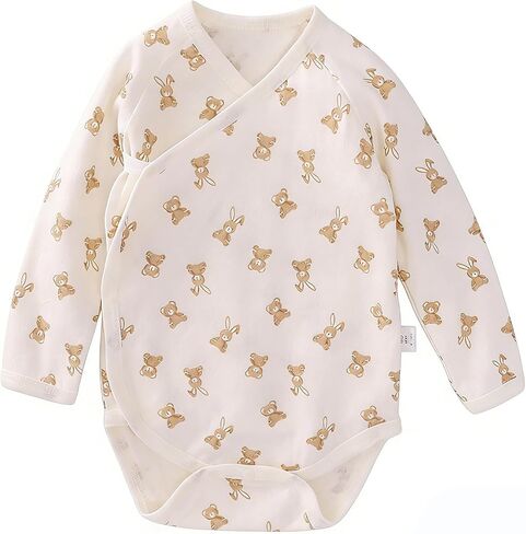 Organic Cotton 3-18M Unisex Kimono Snap Newborn Baby Bodysuit | Ultra Soft, Breathable, Double-Layer Belly Cover, Easy Diaper Changes, No Shrinking Fading or Pilling Wash After Wash in Kuwait