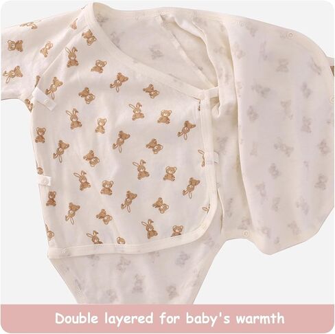Organic Cotton 3-18M Unisex Kimono Snap Newborn Baby Bodysuit | Ultra Soft, Breathable, Double-Layer Belly Cover, Easy Diaper Changes, No Shrinking Fading or Pilling Wash After Wash in Kuwait