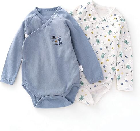 Organic Cotton 3-18M Unisex Kimono Snap Newborn Baby Bodysuit | Ultra Soft, Breathable, Double-Layer Belly Cover, Easy Diaper Changes, No Shrinking Fading or Pilling Wash After Wash in Kuwait