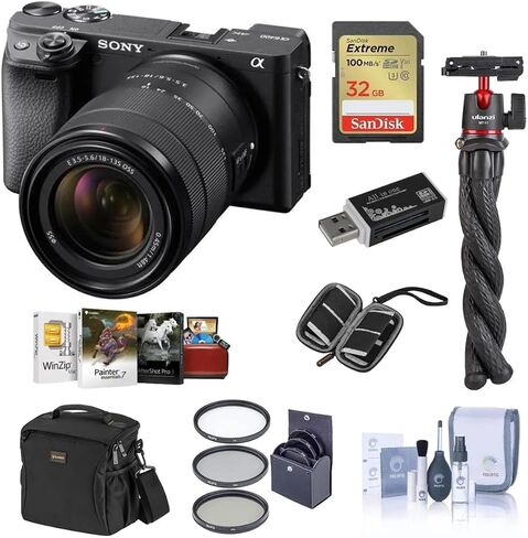Sony Alpha a6400 Mirrorless Digital Camera with 16-50mm f/3.5-5.6 II Lens, Black Bundle with Shoulder Bag, 32GB SD Card, Cleaning Kit, Card Reader, Card Case, Software Kit, Filter Kit in Kuwait